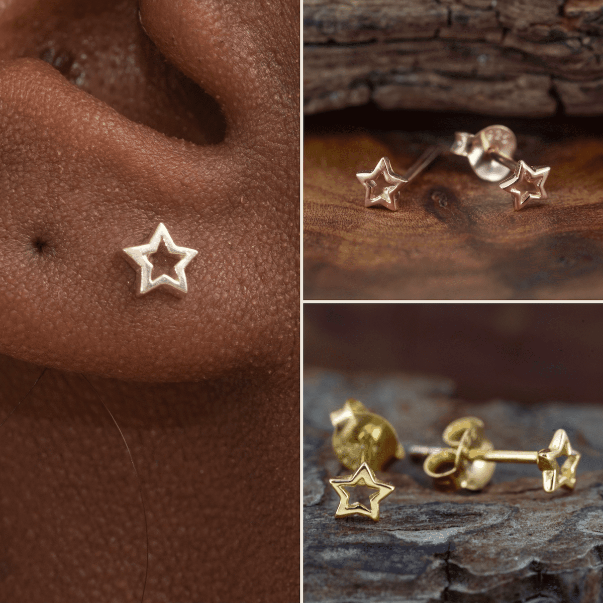 Royal Mile Silver - open star studs in 3 finishes