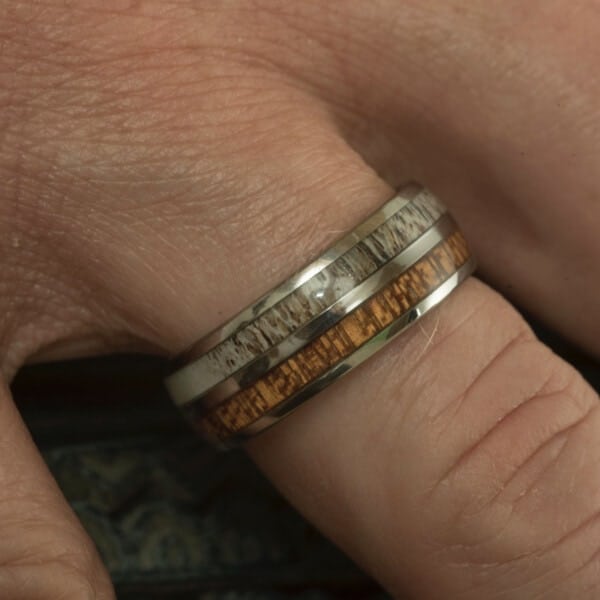 Royal Mile Silver - sustainable stag antler and koa wood ring