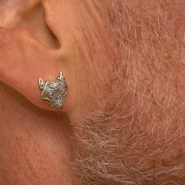 Royal Mile Silver - Viking Celtic Fenrir Wolf Head Silver Stud Ear Ring