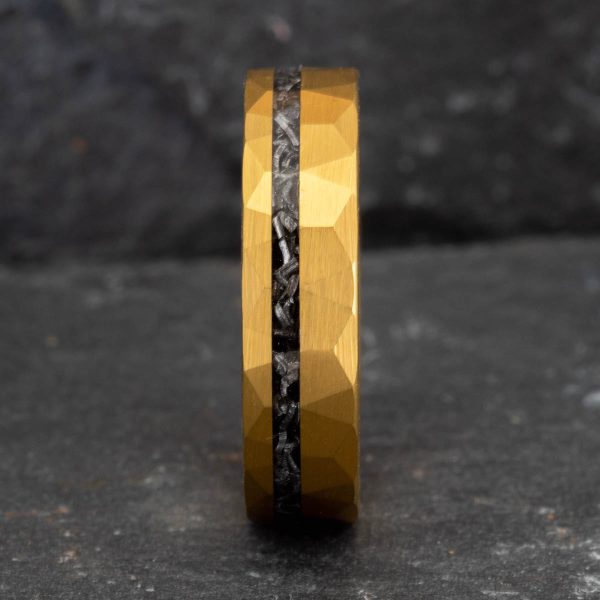 Royal Mile Silver - Hammered gold tungsten carbide ring with meteorite inlay