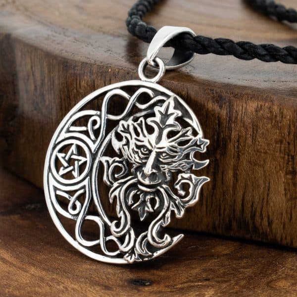 Royal Mile Silver - Green Man Crescent Moon Pendant