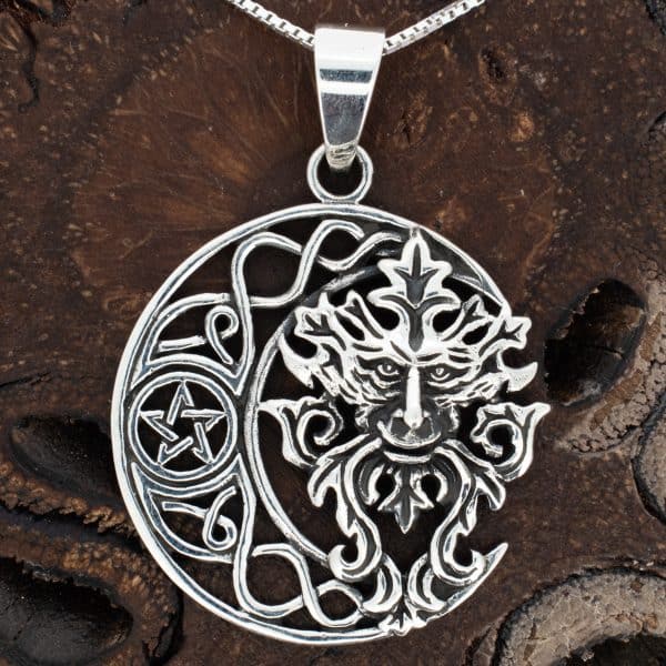 Royal Mile Silver - Green Man Crescent Moon Pendant
