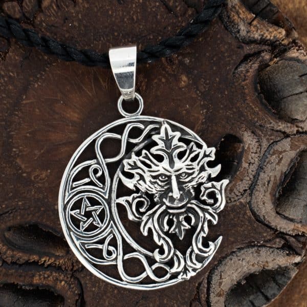 Royal Mile Silver - Green Man Crescent Moon Pendant
