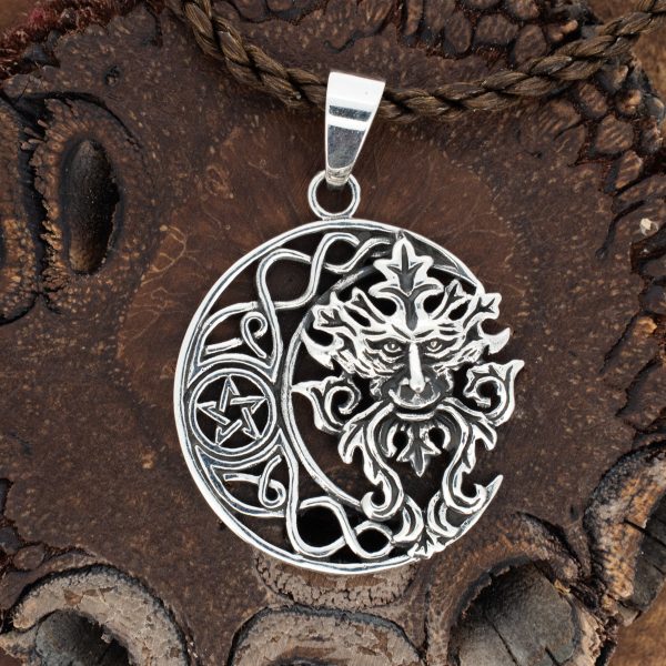 Royal Mile Silver - Green Man Crescent Moon Pendant