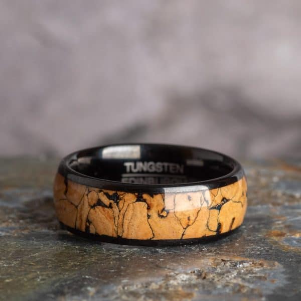 Royal Mile Silver - Wine Cork Wood Black Tungsten Ring (8mm wide)