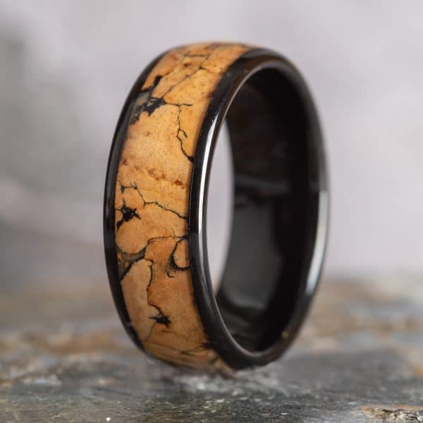 Royal Mile Silver - Wine Cork Wood Black Tungsten Ring (8mm wide)