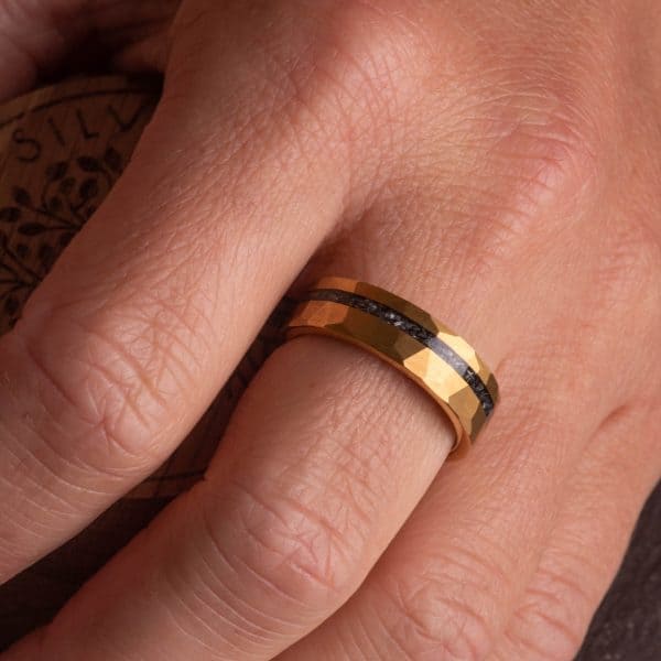 Hammered Gold Meteorite Tungsten Ring (6mm wide) - Royal Mile Silver
