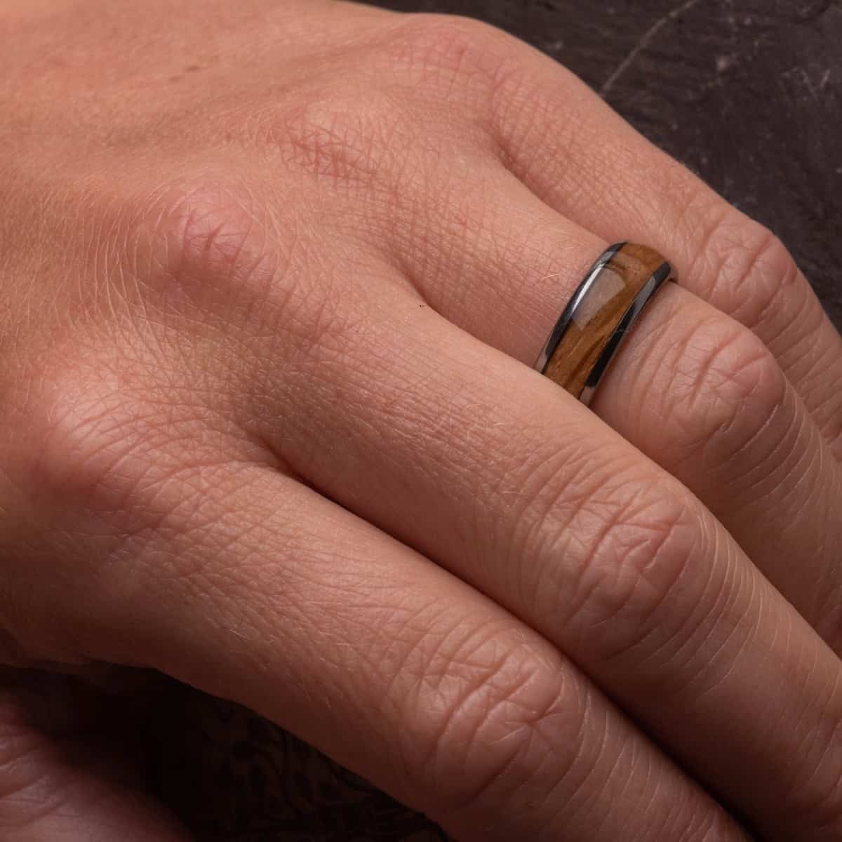 Whisky Barrel Wood Tungsten Ring (6mm wide) - Royal Mile Silver