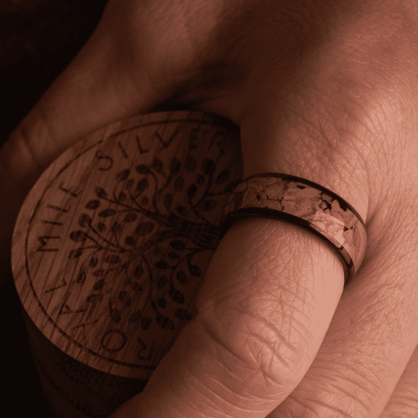 Wine Cork Wood Black Tungsten Ring (8mm wide) - Royal Mile Silver
