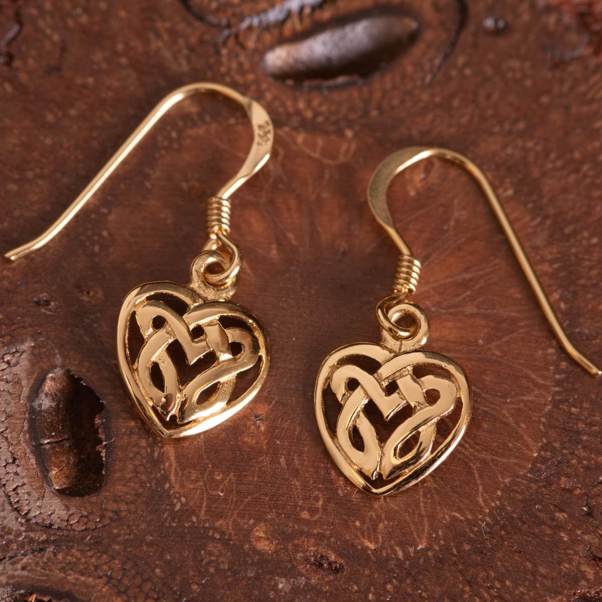 Gold Celtic Eternal Heart Earrings - Royal Mile Silver