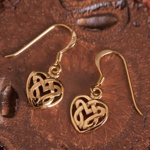 Gold Celtic Eternal Heart Earrings - Royal Mile Silver