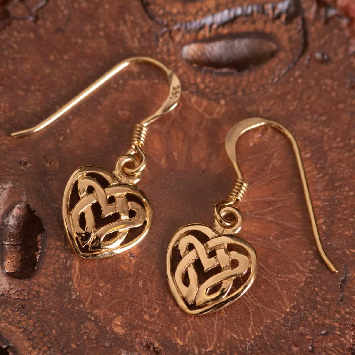 Gold Celtic Eternal Heart Earrings - Royal Mile Silver