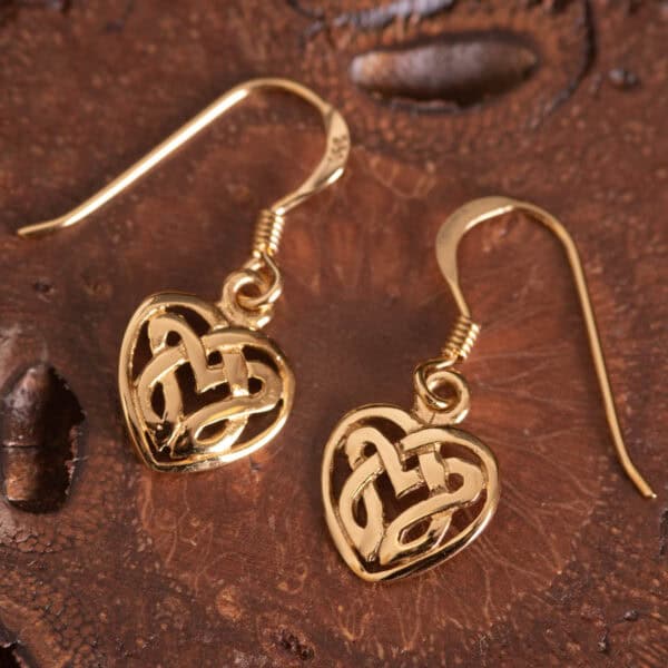 Gold Celtic Eternal Heart Earrings - Royal Mile Silver