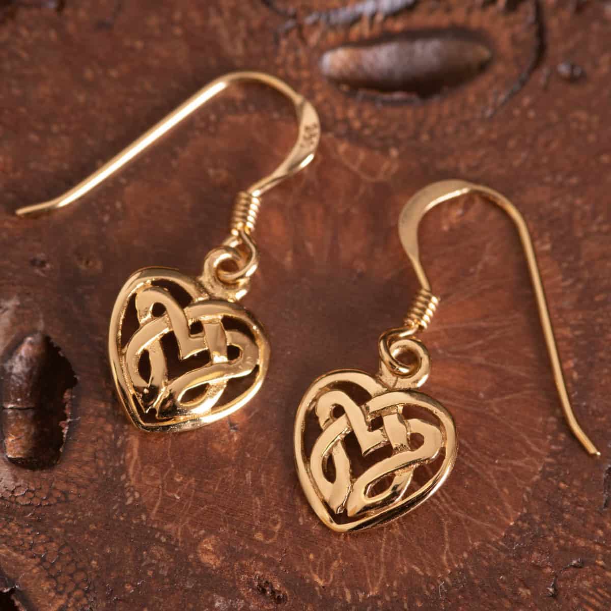 Gold Celtic Eternal Heart Earrings - Royal Mile Silver