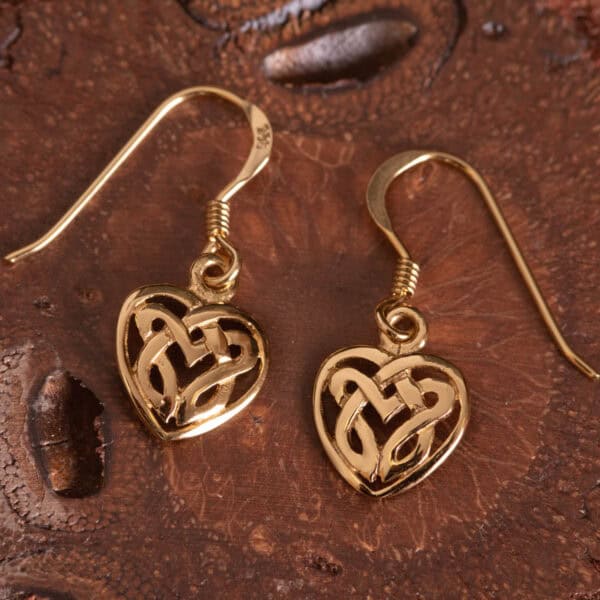 Gold Celtic Eternal Heart Earrings - Royal Mile Silver