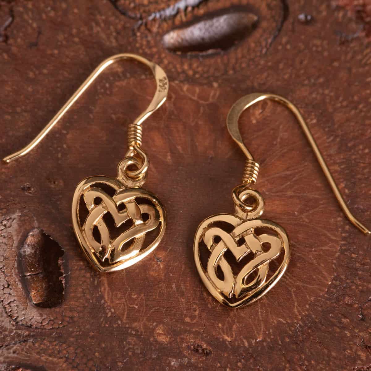 Gold Celtic Eternal Heart Earrings - Royal Mile Silver