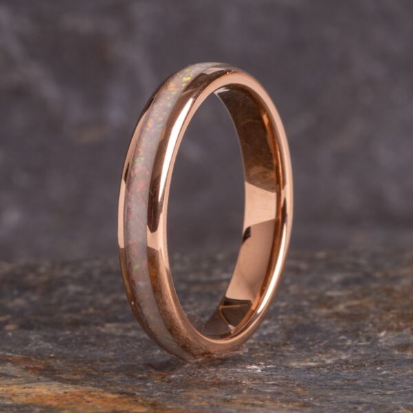 Rose Gold & White Opal Tungsten Ring (4mm wide) - Royal Mile Silver