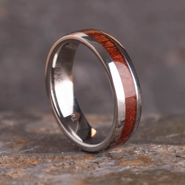 6mm Sustainable Koa Wood Tungsten Ring - Royal Mile Silver