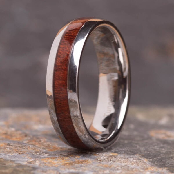 6mm Sustainable Koa Wood Tungsten Ring - Royal Mile Silver