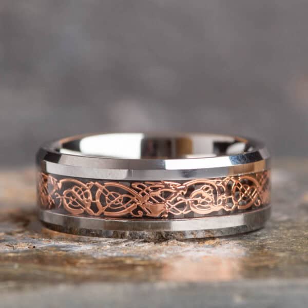 Rose Gold Celtic Dragon Tungsten Ring (8mm wide) - Royal Mile Silver