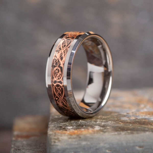 Rose Gold Celtic Dragon Tungsten Ring (8mm wide) - Royal Mile Silver