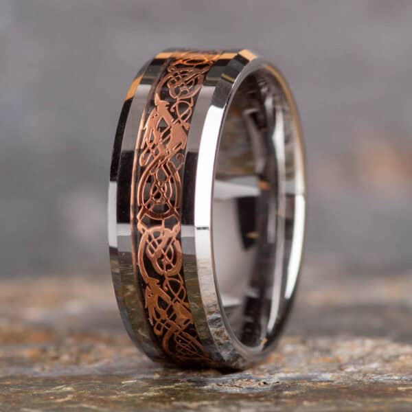 Rose Gold Celtic Dragon Tungsten Ring (8mm wide) - Royal Mile Silver