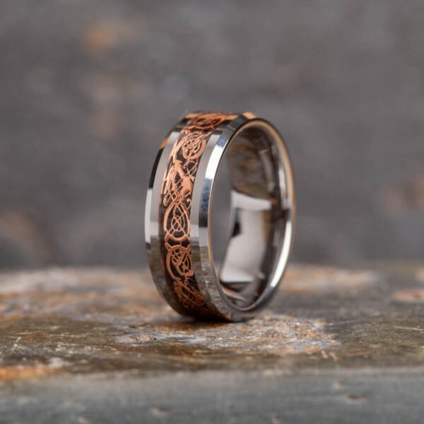 Rose Gold Celtic Dragon Tungsten Ring (8mm wide) - Royal Mile Silver