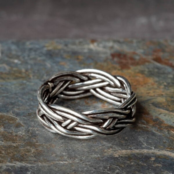 8mm Triple Hand Braided Silver Ring