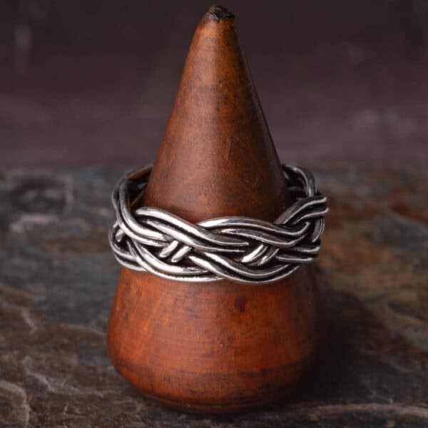 8mm Triple Hand Braided Silver Ring