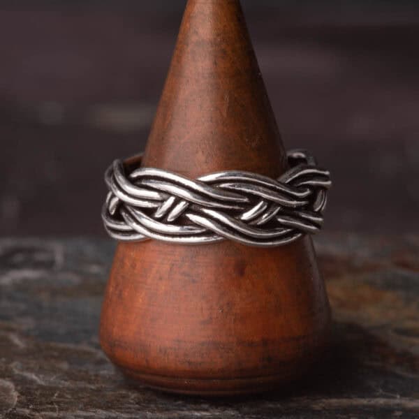 8mm Triple Hand Braided Silver Ring