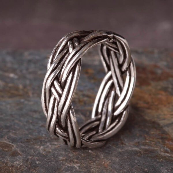 8mm Triple Hand Braided Silver Ring