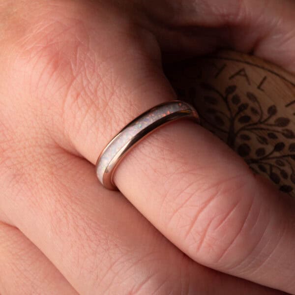 Rose Gold & White Opal Tungsten Ring (4mm wide)- Royal Mile Silver
