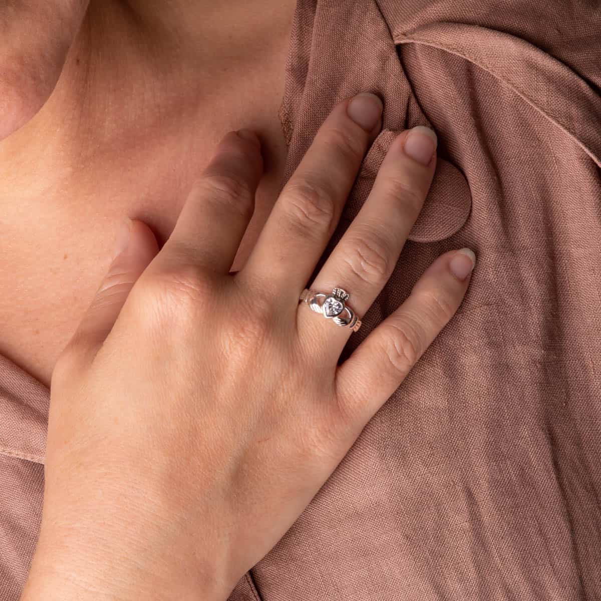 Sterling Silver Claddagh Ring with Cubic Zirconia - Royal Mile Silver