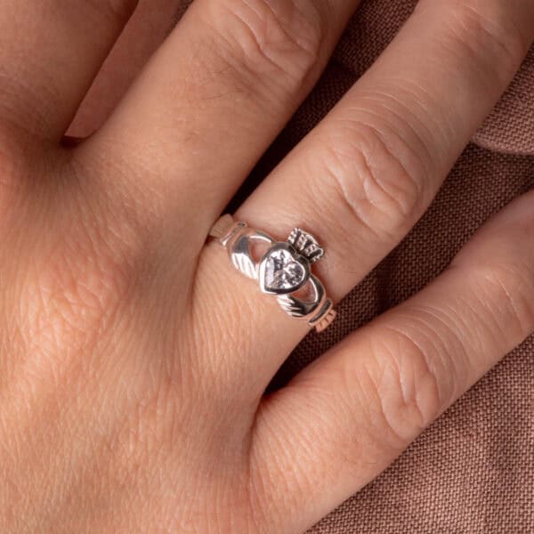 Sterling Silver Claddagh Ring with Cubic Zirconia - Royal Mile Silver
