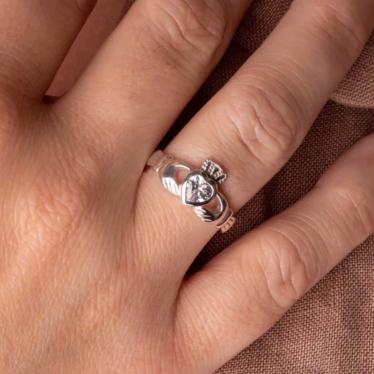 Sterling Silver Claddagh Ring with Cubic Zirconia - Royal Mile Silver